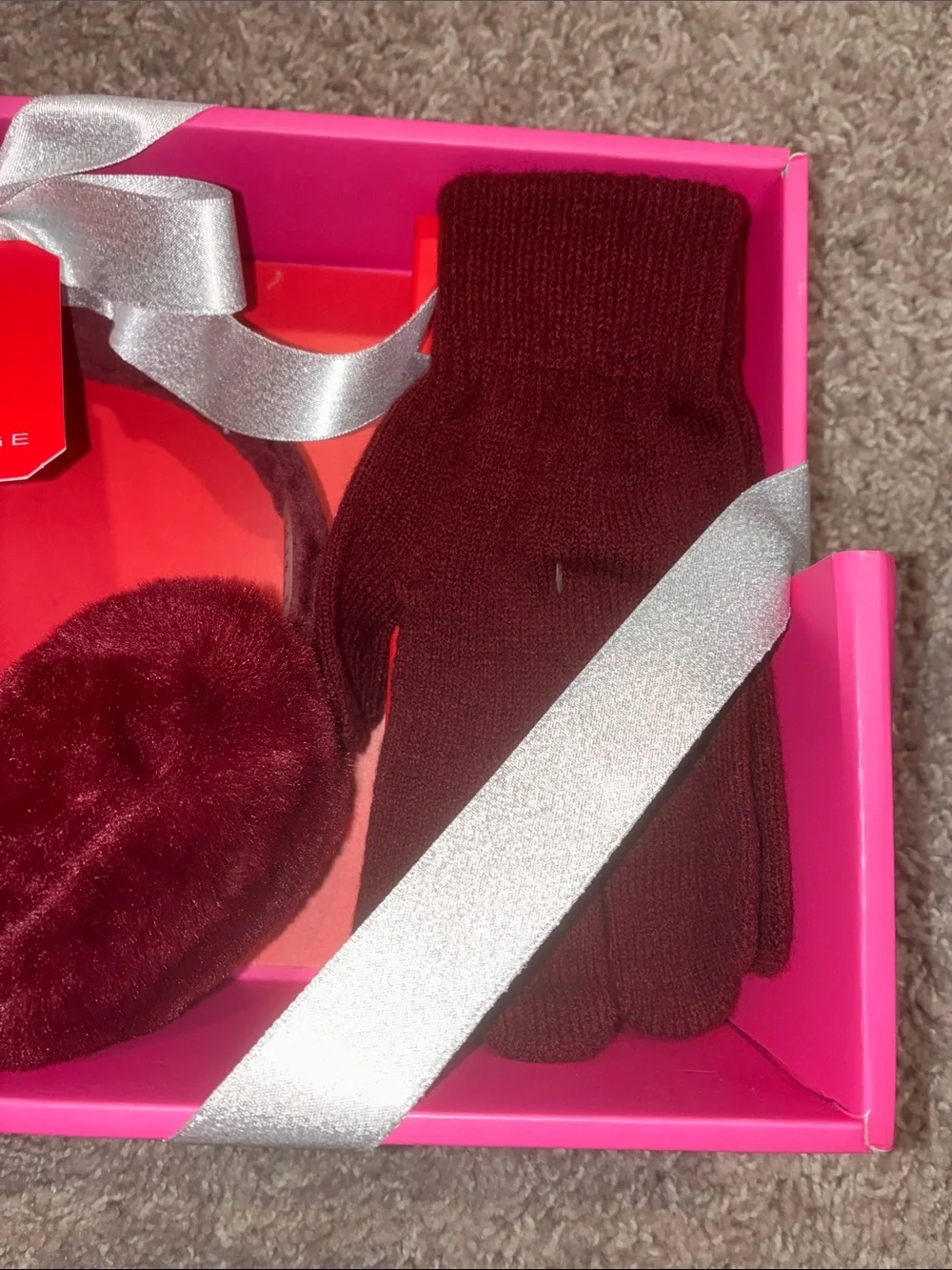 Rampage Burgundy Plush Mittens and Ear Muffs Set